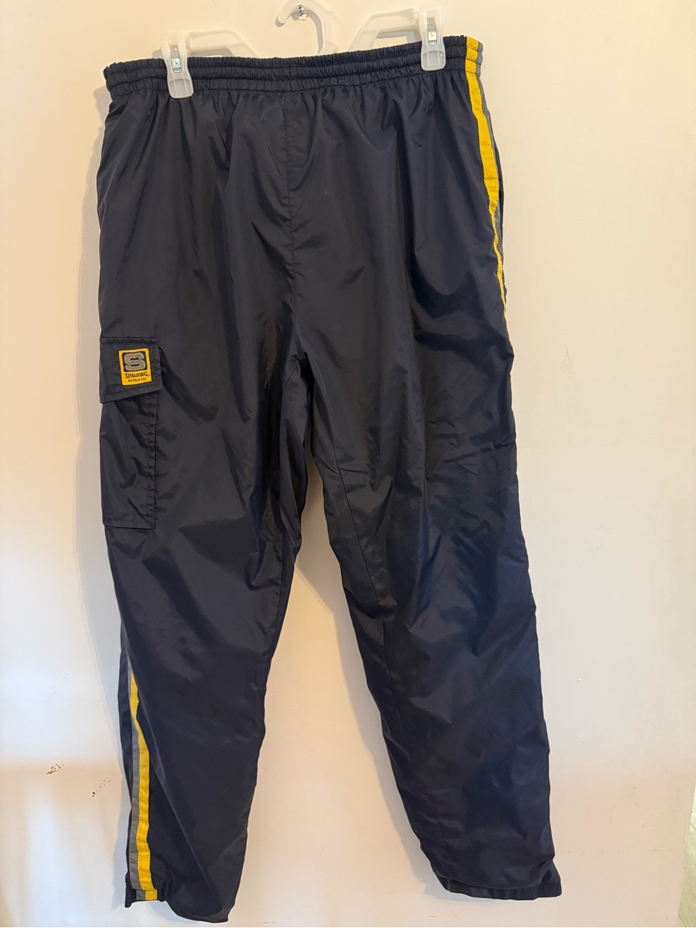 Spalding Athletic Men’s Large Navy Yellow Warm Up Pants Track Basketball Retro